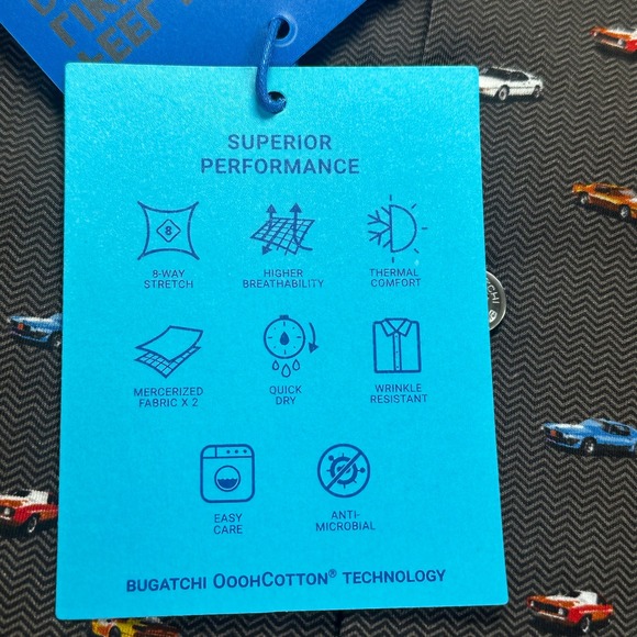 Bugatchi OoH Cotton Tech Men's Dress Shirt 8 Way Stretch Car Print Medium New - Picture 6 of 13